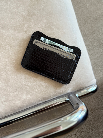 Mer Cardholder in Black Lizard